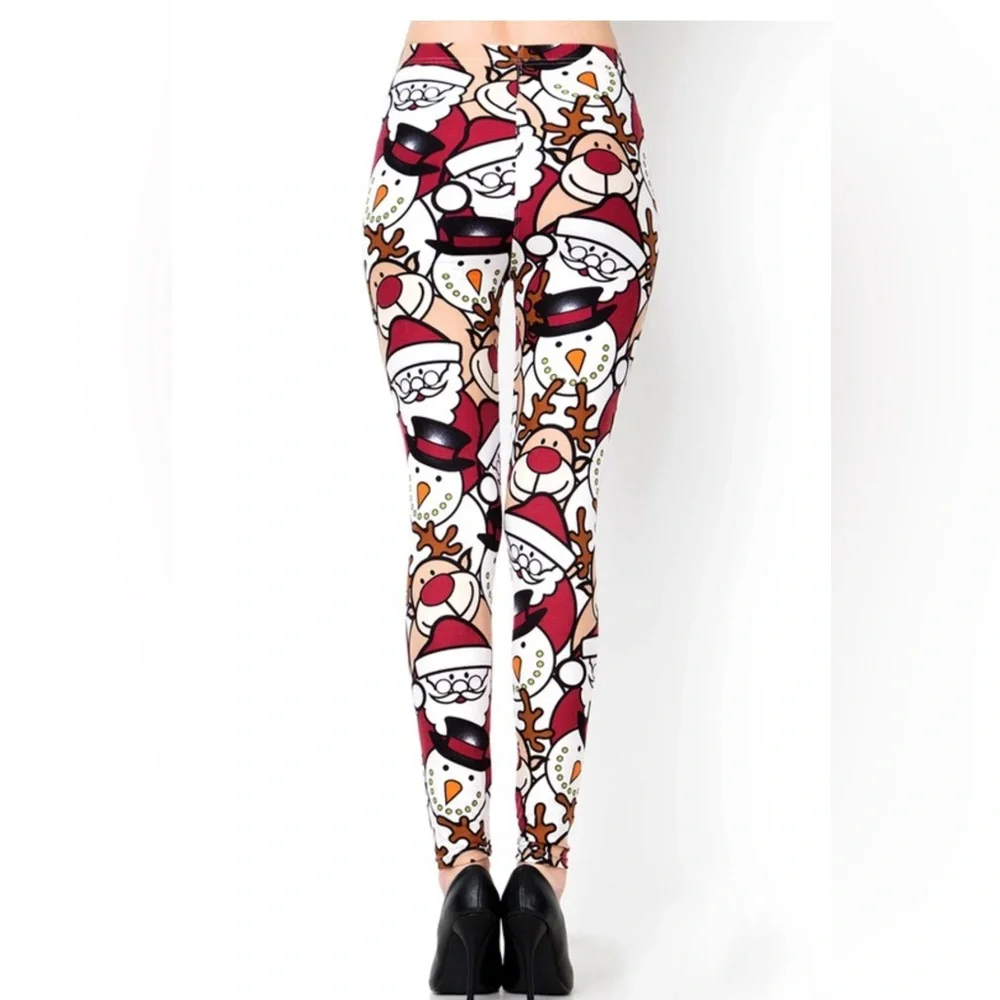 NWT! SOFT Upside Down Christmas Print Brushed Full Leggings Non-Sheer